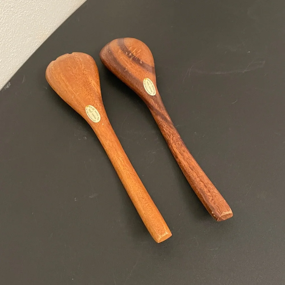 Set of 2 Genuine MONKEY POD Hand Crafted Wood Salad Spoon & Fork Serving Set